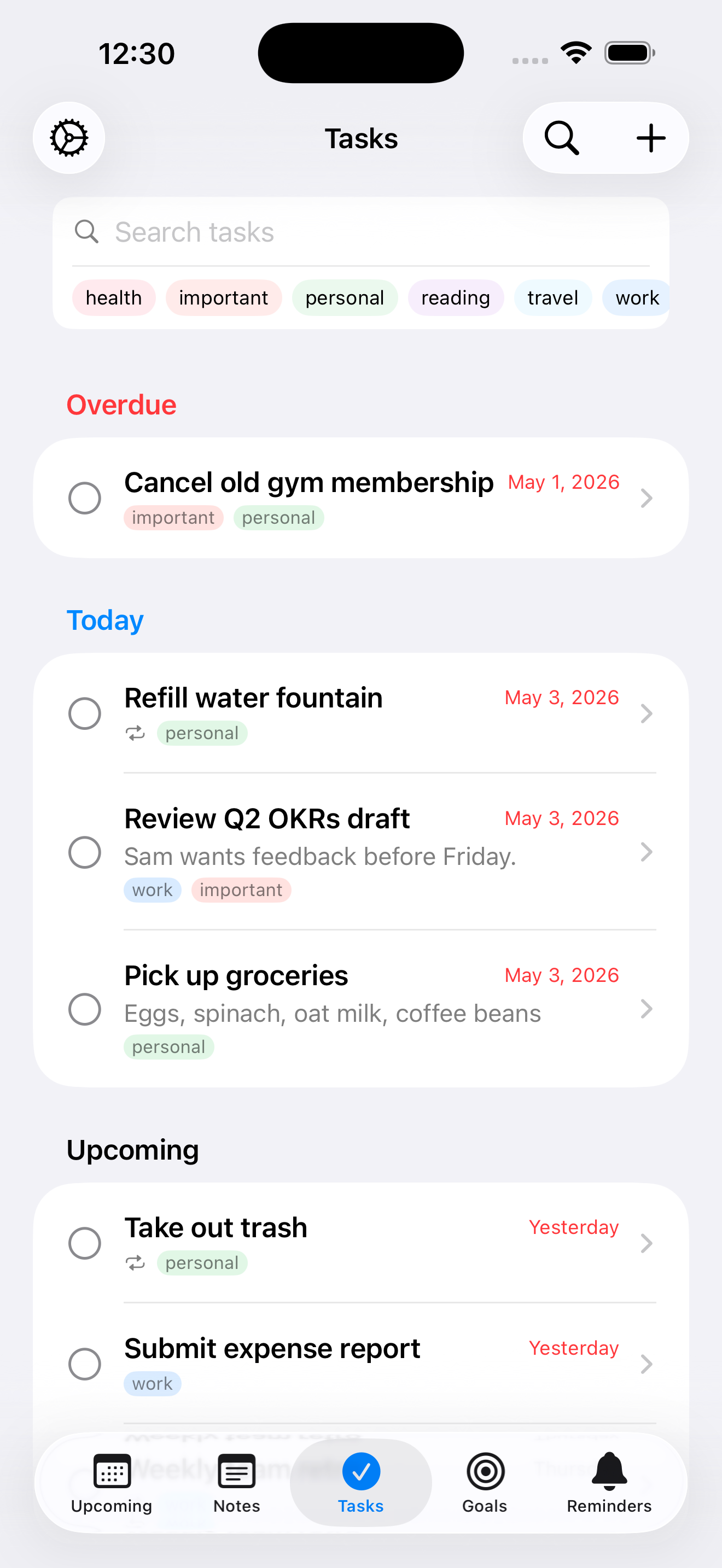 NoteThing tasks on iPhone